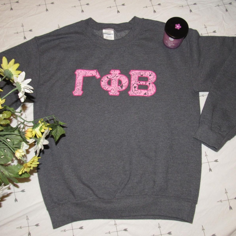 Gamma Phi Beta Stitched Letter Crewneck Gray/Pink